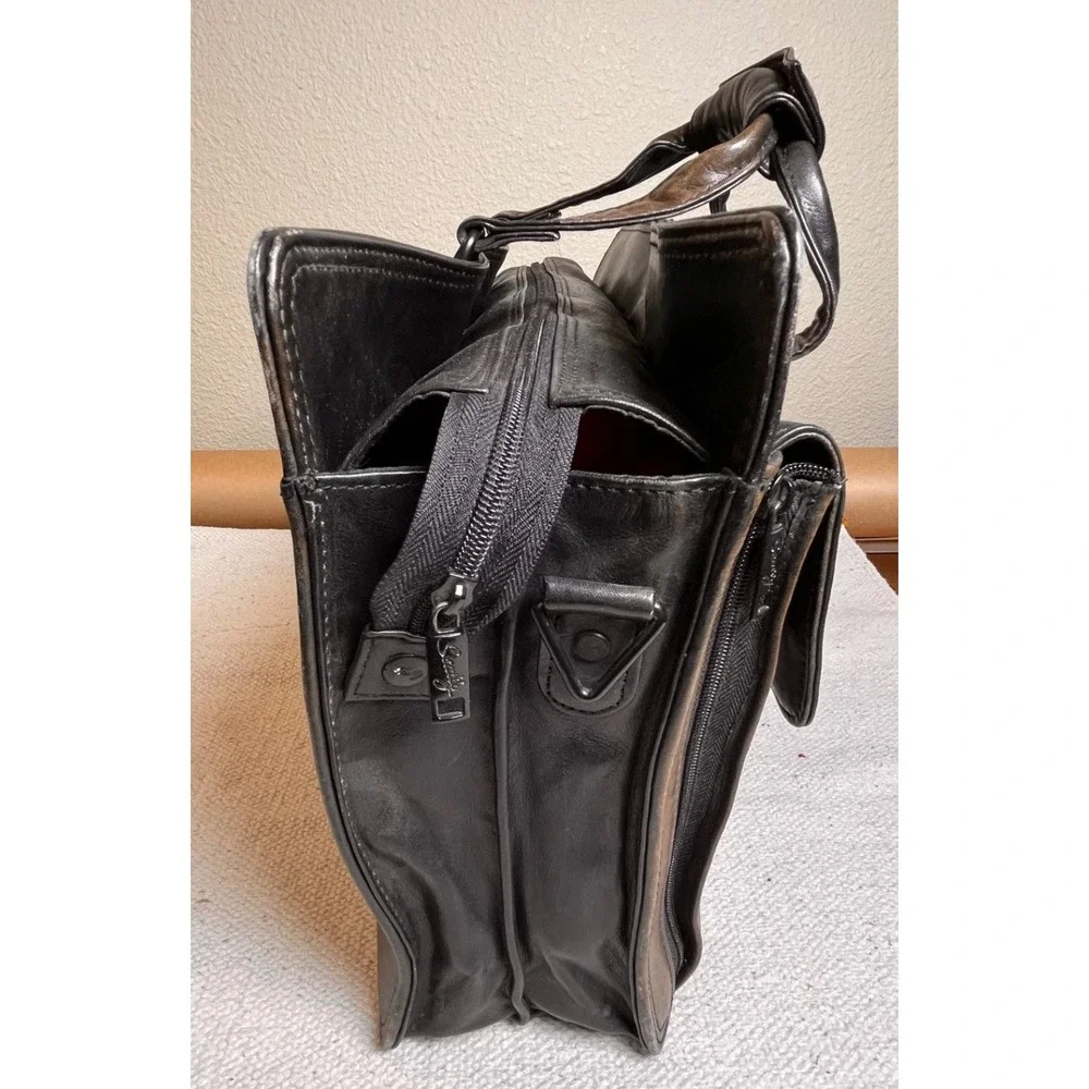 Scully Genuine Leather Brown Black Briefcase Work Bag Distressed Patina
